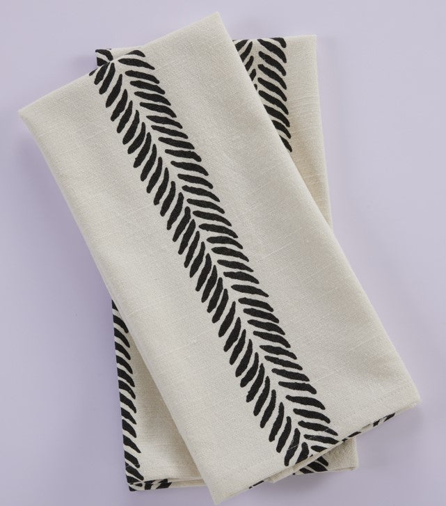 Premium Cotton Printed Towels - Leaf Print Set of 2 Kitchen Towels - 100 % Cotton - Ivory / Black